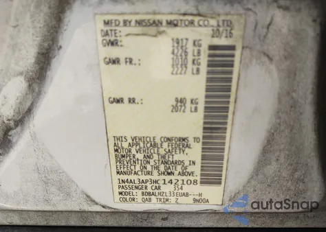 2017 Nissan Altima 2.5 Sr z USA, uszkodzony, nr VIN 1N4AL3AP3HC142108